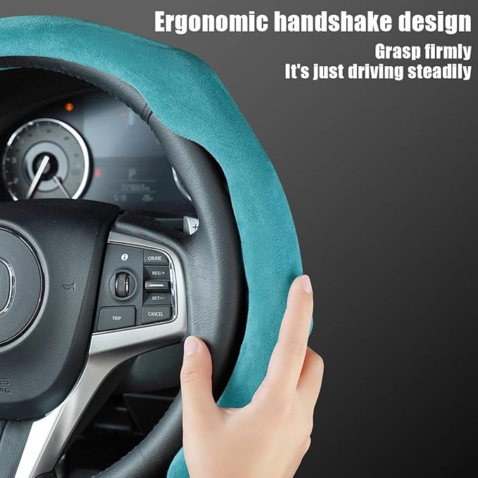Mandark Car Steering Wheel Cover, Suede Sport Vehicle Steer Wheel Protector Fitting 15 Inch, Non-Slip Comfortable Automotive Interior Decoration Accessories, Universal for Most Cars (Blue)