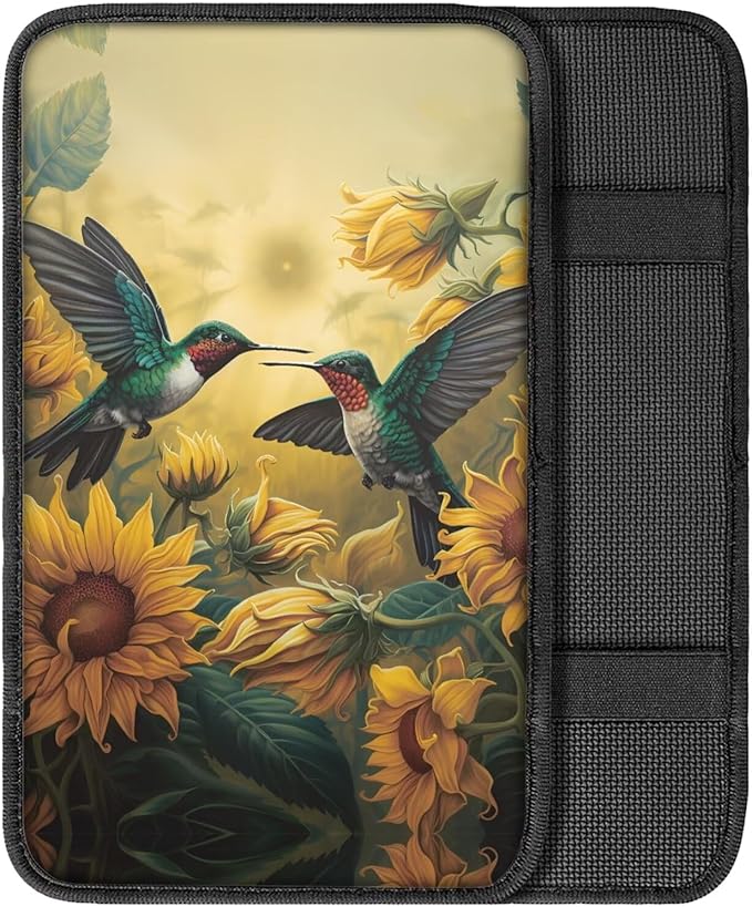 Floral Hummingbird Car Center Console Armrest Cover for SUV Vehicles Soft Comfortable Armrest Box Cover Center Console Pad Universal Fit Aiuomotive Accessories