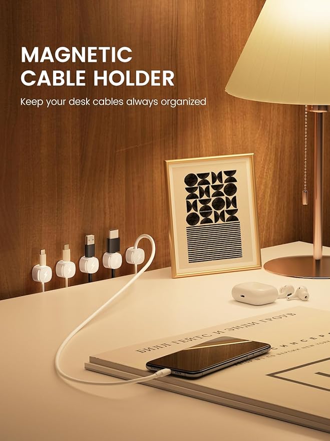 Magnetic Cable Clips [1s Lock] Adhesive Cord Holder Organizer for Nightstand, 6Pack Desk Cable Management Clips, Phone Charger Wire Cord Organizer Keeper for Nightstand Wall Car Office