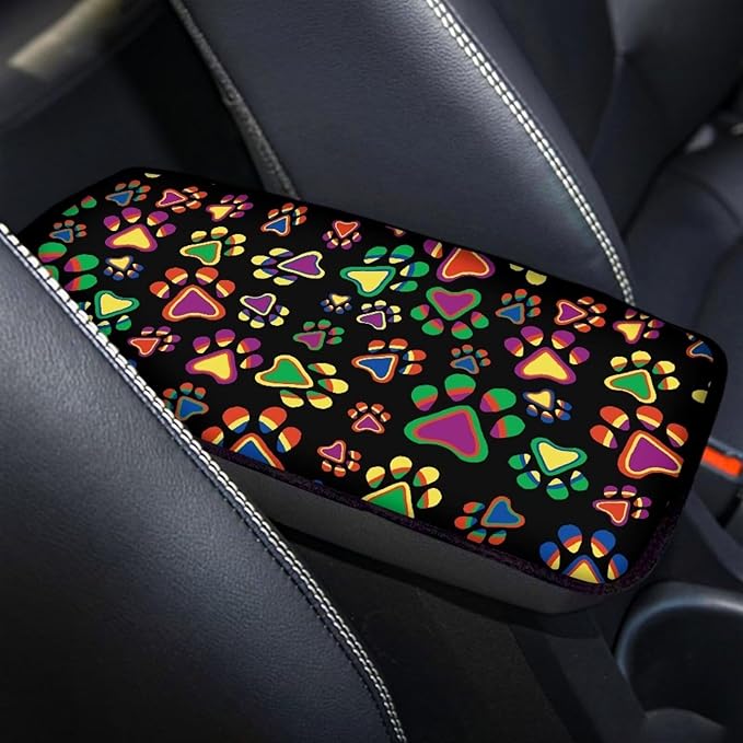 Colorful Dog Paw Car Armrest Pads Car Armrest Cushion Arm Rest Covering Car Middle Console Covers Non Slip for Truck Auto SUV Car Accessories