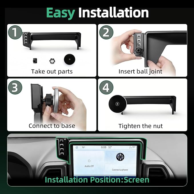 Car Phone Mount for Ford Bronco Sport (2021-2023 2024, 8" Screen), MagSafe Car Mount, 15W Wireless Charger, iPhone Magnetic Mount for Samsung & Android, 360° & Hands Free, Car Interior Accessories