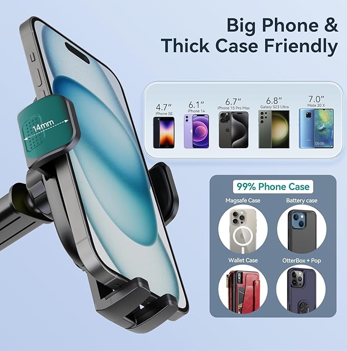Phone Holders for Car, [Super Suction Cup] Car Phone Mount for Dashboard Windshield & Air Vent, Universal Car Accessories for iPhone 17/16/15, Samsung Galaxy, Most 4-7” Smartphones