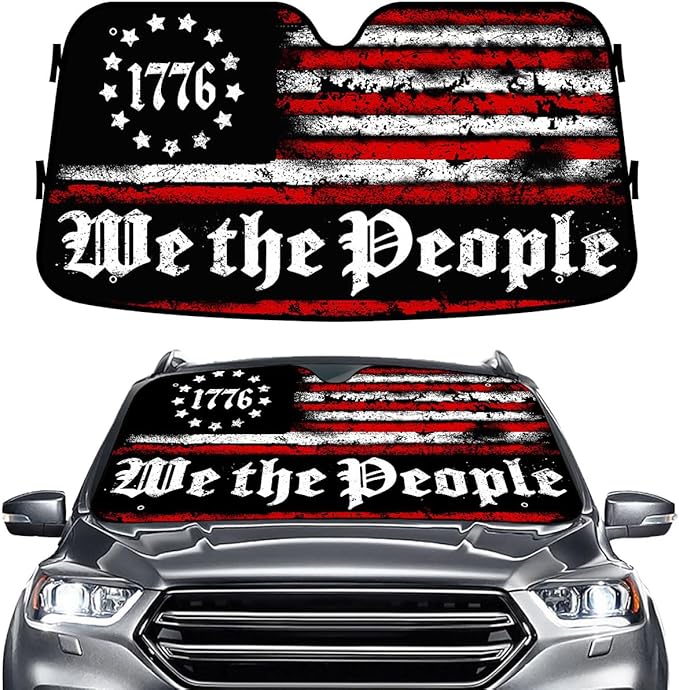 GENANY We The People Windshield Sun Shade for Car SUV Truck (55x30 Inches), Memorial Day Sun Shade Windshield for Windows, Protector Blocks UV, Car Decor