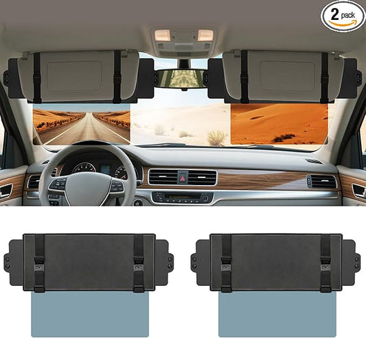 Sun Visor Extender for Car, Visor Extender Sun Blocker, Sun Visor Extension with Anti-Glare Lens Blocks UV & Sunlight, Adjustable Car Sun Visor for Safe Driving (2 Pack)