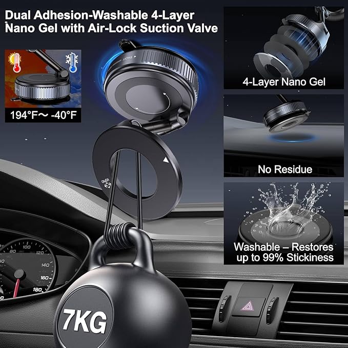 Jikasho Vacuum Magnetic Car Phone Holder for Magsafe, Hands-Free 360° Adjustable Suction Cup Phone Mount for Car/Gym/Mirror/Smooth Surface, Compatible with iPhone & Android (Black)
