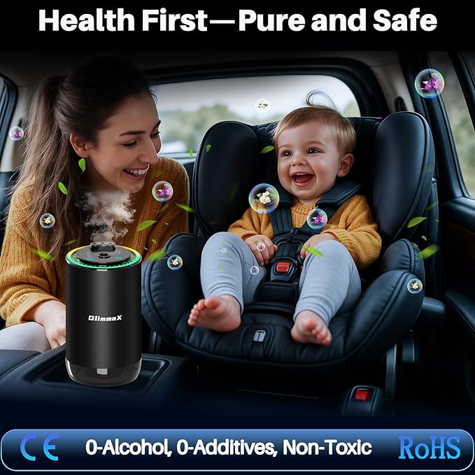 Smart Car Air Freshener Diffuser with Starry Sky Projection and 50ml Perfume, Auto On/Off Intelligent, 3 Adjustable Spray Modes Rechargeable Car Aroma Diffuser, Cologne
