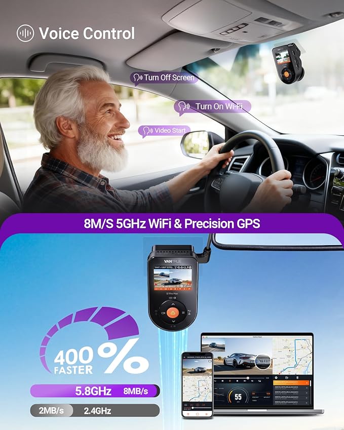 Vantrue S1 Pro Max AI Dash Cam, ADAS, 4K Dash Camera with Parking Mode, Voice/APP Control, 5GHz WiFi, STARVIS 2, HDR, PlatePix, Night Vision, GPS, Dashcam Support 1TB
