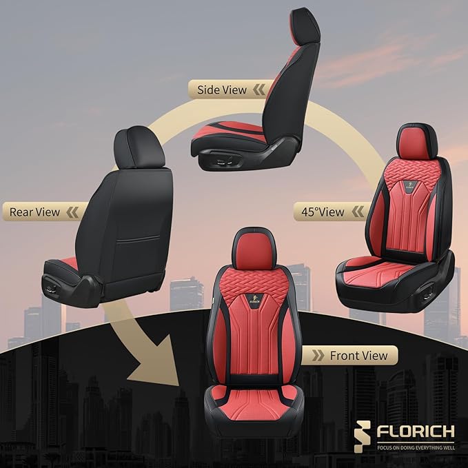 FLORICH Leather Seat Covers, Car Seat Covers Full Set, Car Seat Protectors 5 Seats, Automotive Seat Covers Driver Seat Covers Fit for Most Cars Trucks SUV-Black&Burgundy