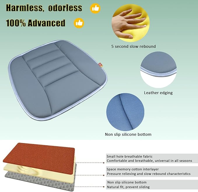 Car Seat Cushion Pad for Driving, Chair Cushion for Office/Truck with Memory Foam, Seat Cushion Comfortable and Durable, Gray