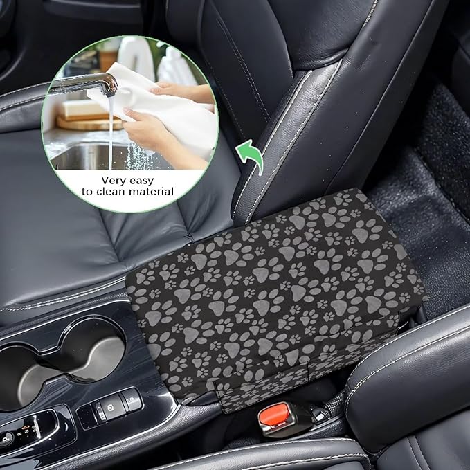 Dreaweet Grey Dog Paw Center Console Armrest Pad Cover Thick Center Console Cover with Pockets Cute Car Accessories for Women Soft Anti-Scratch Arm Rest Cover for Car Center Console Universal Fit