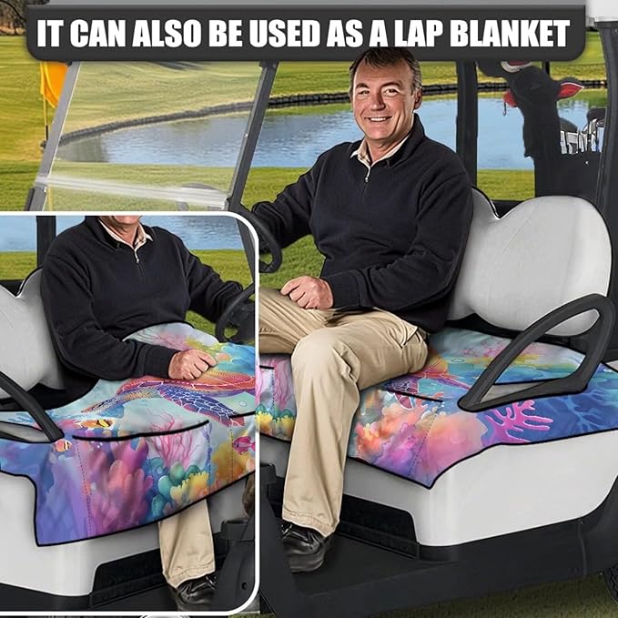 Biyejit Golf Cart Seat Covers with 4 Pockets Golf Cart Seat Towel Blanket Fits 2-Seat Golf Carts, Golf Cart Accessories