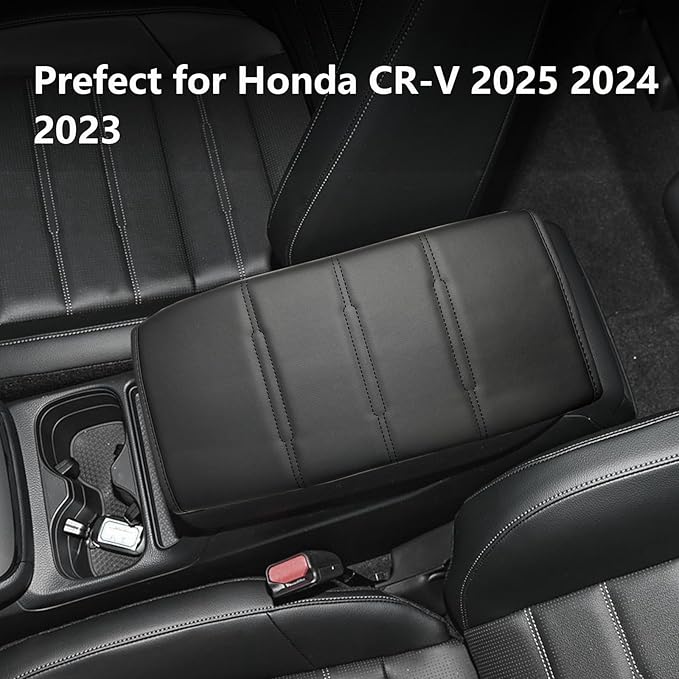 Center Console Pad Armrest Box Cover for Honda 2025 2024 2023 CRV LX EX EXL Sport Hybrid Sport Touring,Black Leather Protector Accessories for CR-V 2023 2024（Black line）