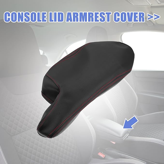 X AUTOHAUX Car Center Console Armrest Cover for Mazda 3 2014-2016 Faux Leather Interior Arm Rest Cover Elbow Cushion Pad Black Red Stitches