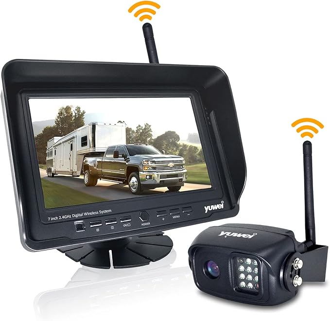 1080P Wireless Backup Camera System for RV, Trucks & Trailers – 7” HD Monitor, Stable Digital Signal up to 980ft, IP69 Waterproof Rear View Camera with Night Vision, Easy Install Kit