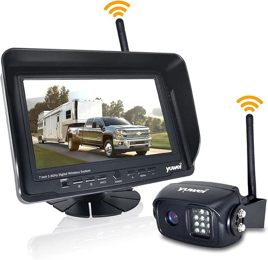 1080P Wireless Backup Camera System for RV, Trucks & Trailers – 7” HD Monitor, Stable Digital Signal up to 980ft, IP69 Waterproof Rear View Camera with Night Vision, Easy Install Kit