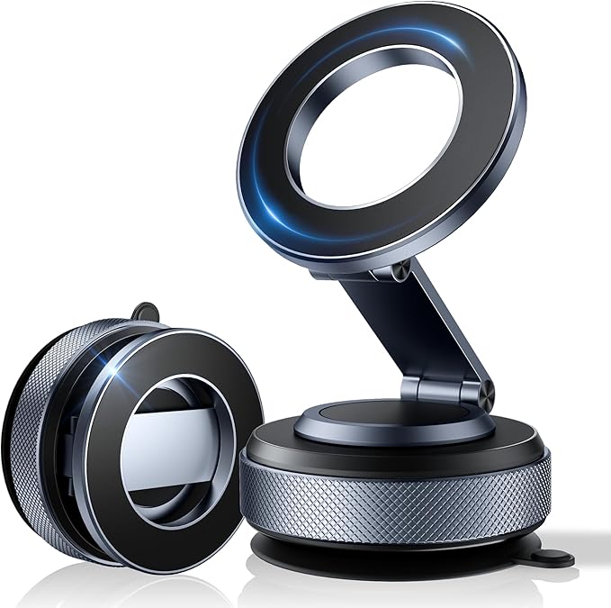 Aerospace Aluminum Magnetic Car Phone Mount for MagSafe [80LBS Vacuum Suction, 3200gf Strong Magnet] 360° Adjustable Car Phone Holder for iPhone 17 16 15 14 13 Pro Max