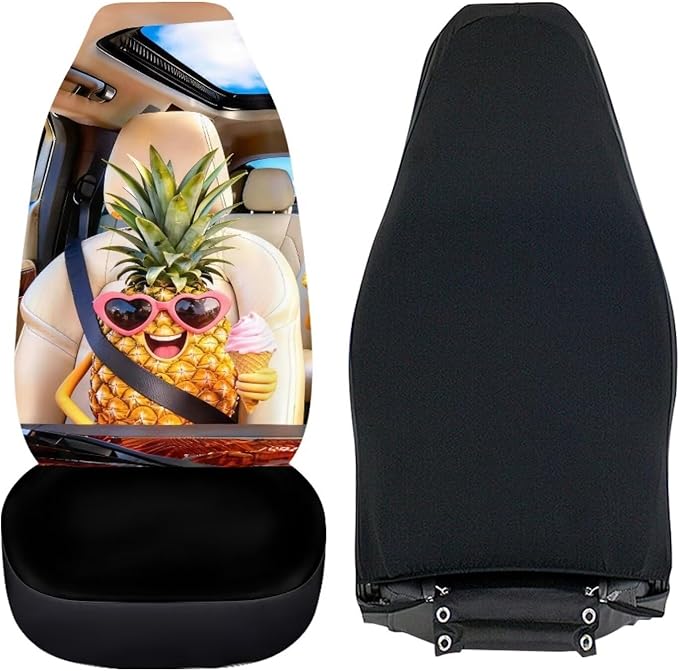Pineapple Car Seat Covers Set of 2 Funny Breathable Front Seat Covers Stretch Polyester Fabric Cover Removable Automotive Accessories Universal Fit for Cars SUV Sedans