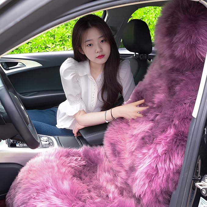 OGLAND Fluffy Sheepskin Car Seat Cover-Fuzzy Fur Auto Cushion for Universal Automotive Protector (Lavender Purple, 1 Pcs Front Seat Cover)