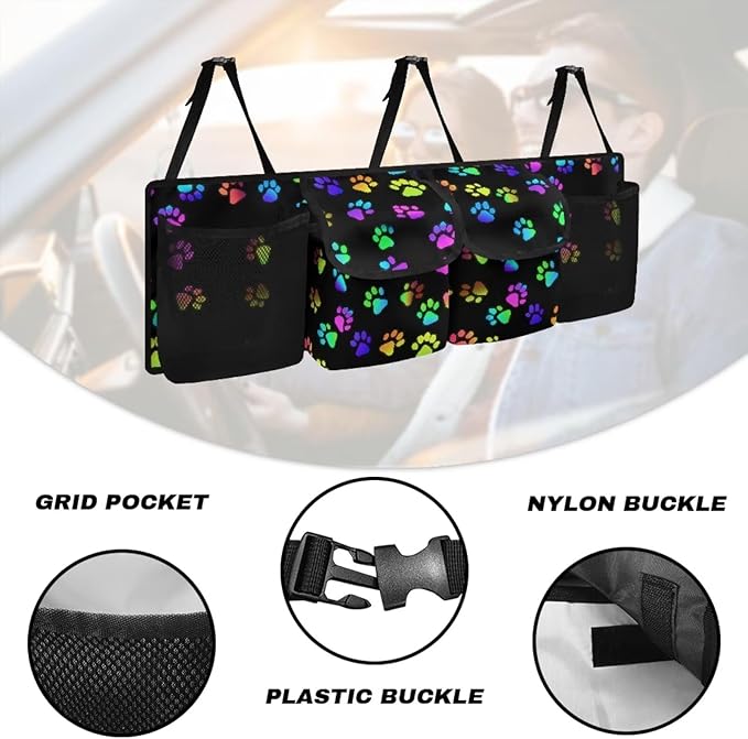 Trunk Organizer Cute Paw Print Car Storage Organizer Oxford Cloth Keep the Car Clean and Tidy Washable Car Trunk Organizers for Women, Easy to Install and Clean