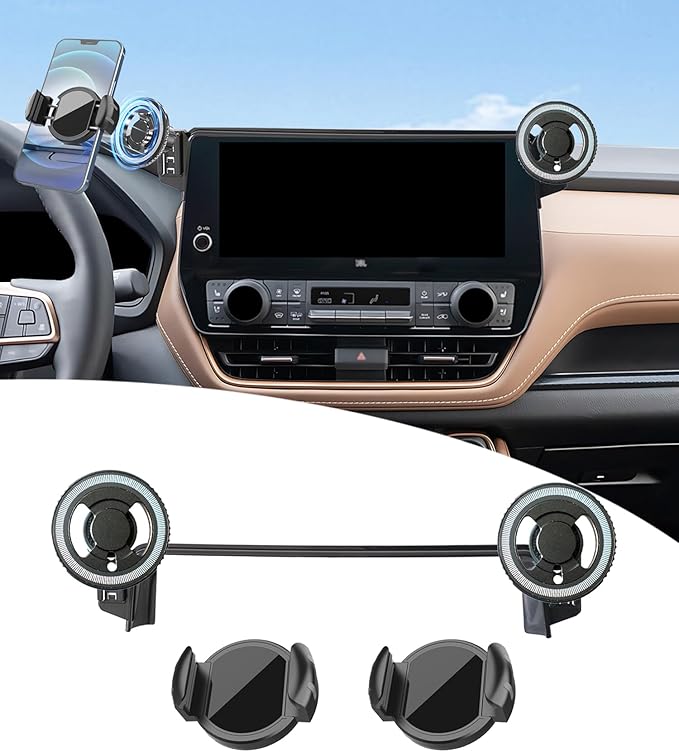 Magnetic Car Phone Mount for Toyota Grand Highlander/Grand Highlander Hybrid 2024-2026,for MagSafe Strong Magnets Cell Phone Holder 12.3-Inch Touch Screen Cradles,with Portable Phone Gripper