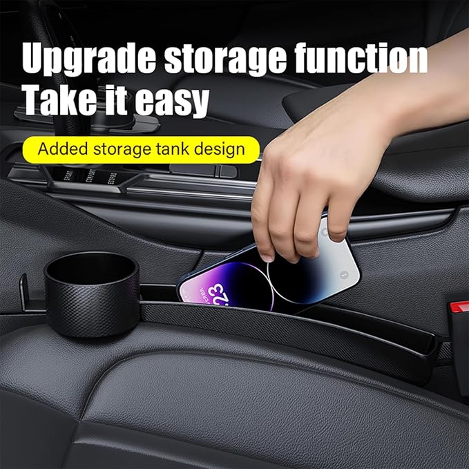 2 Pack Universal Dual Car Seat Gap Filler with Cup Holder, Car Gap Plug Seat Fillers with Cup Holders Odorless Black-Carbon Fiber Texture for Cars SUV Trucks, Console Side Gap Organizer Storage