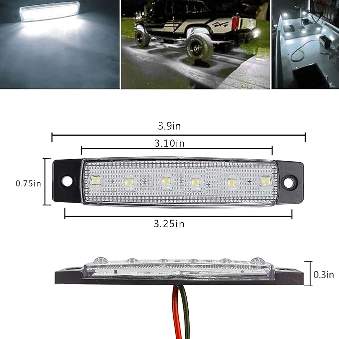 10 Pcs White LED Rock Strip Lights,Wheel Well Underglow Lighting Kits,Car Rock Lights Exterior Side Marker Lights for Wrangler Truck Golf Cart RV RV SUV Offroad