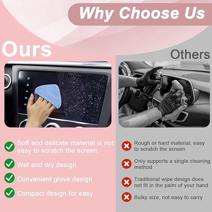 Car Screen Cleaner, 4.1''×4.1'' Microfiber Dashboard Wipes, Square Microfiber Cloth, Car Display Wipes,Vehicle Screen Cleaner Tool universal for Car Dashboard Car Display Car Interior Tools (Pink)