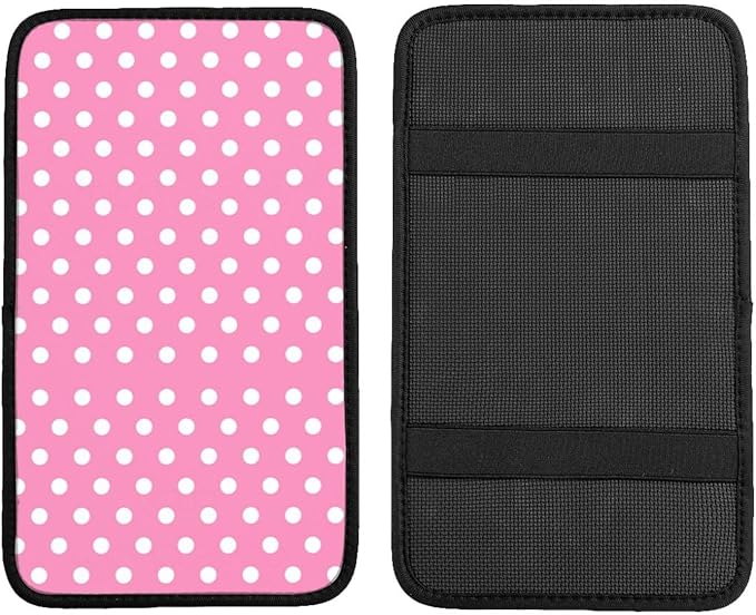 Car Armrest Cover Auto Center Console Pad Arm Rest Cushion Soft Car Accessories Universal for Most Vehicle (Pink Polka Dot Pattern Design)