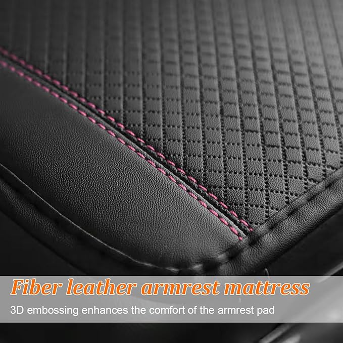 Car Center Console Cover, PU Leather Vehicle Armrest Seat Box Cover Protector, Comfortable Automotive Interior Arm Rest Cushion Pad Accessories, Universal for SUV Sedan Truck (Black/Pink)