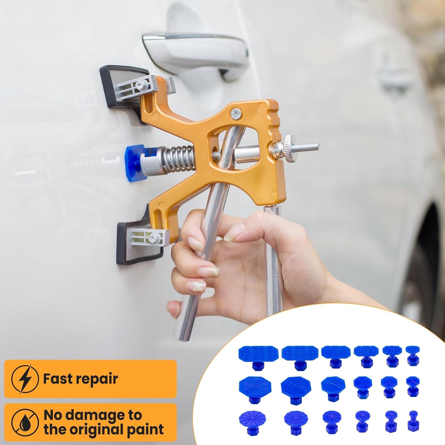 134PCS Dent Puller, Paintless Dent Removal Kit – All-in-One Car Dent Puller Kit with Slide Hammer 2 in 1 T-Bar, Golden Lifter, Bridge Puller–Dent Repair for Hail, Dings