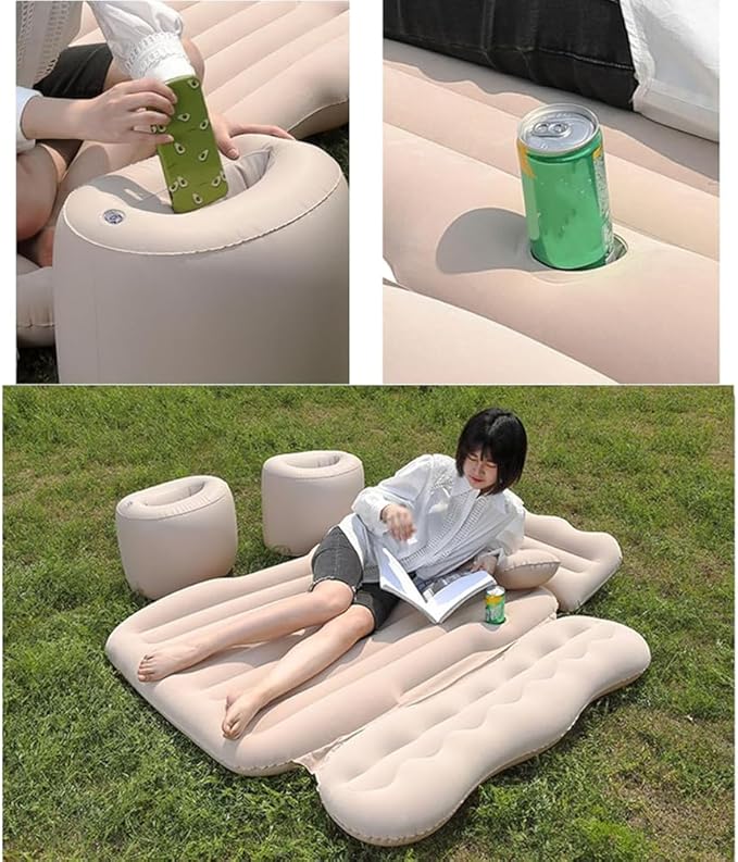 Car Air Mattress Compatible with Saturn Vue 2002 2003 2004 2005 2006 2007 2008 2009 2010, 12 V Pump, Sleeping Pad with Headrest & Side Guards for Road Trips & Car Camping Beige