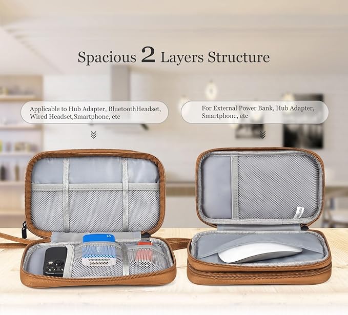 Electronic Organizer Travel Cable Accessories Case, Electronic Organizer Bag, Waterproof Electronic Accessories Organizer Case for Power Bank, Charging Cords, Chargers, Earphone, USB Cable - Brown