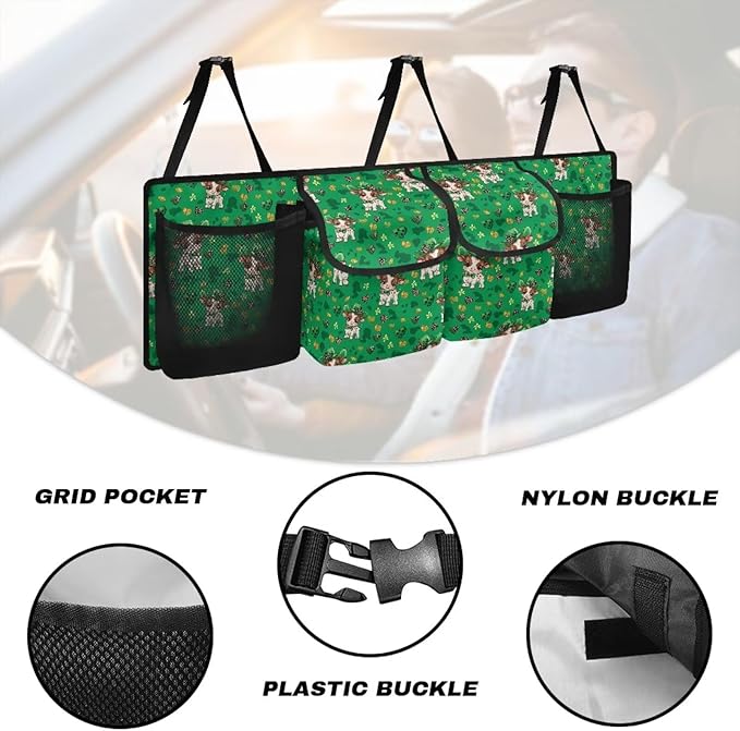 St. Patrick Day Theme Trunk Hanging Storage Bag Cow Trunk Collapsible Cargo Bag for SUVs & Sedans Large Capacity Backseat Car Organizer for Irishman