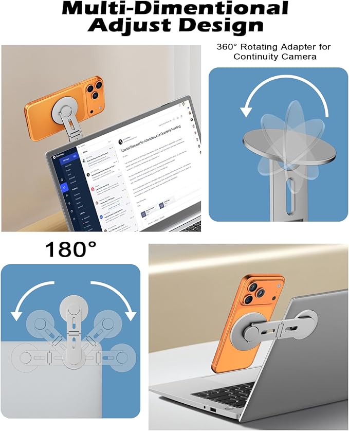 CloudValley Magnetic Phone Laptop Holder Mount, Foldable Hidden Portable Stand for iPhone 17/16/15/14/13 & All Phone, Clamp for Monitor Side, Compatible with Laptop, Desktop, Tesla Model 3/ Y, Gray
