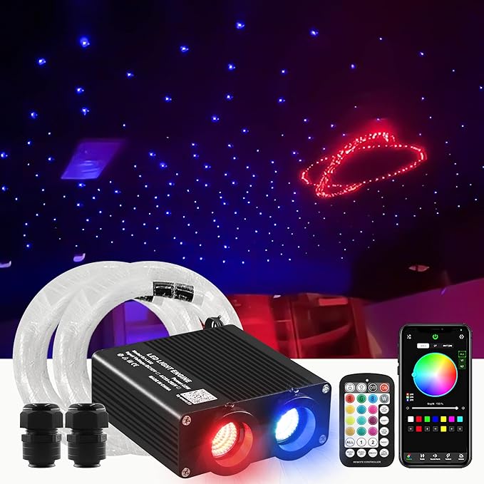 ATOKEE 32W Dual Color Starlight Headliner Kit, Sound Activated Fiber Optic Star Roof Lights with APP/Remote Control, 1100pcs 0.03in 9.8ft