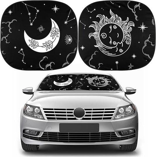 2 PCS Star Moon Windshield Sun Shade for Car Foldable Window Covers for Car Accessories Reflect UV Sun Heat Protector for Universal Cars SUV Truck(Classic Style)