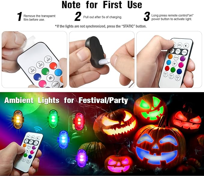 8PCS Wireless LED Strobe Lights with Remote Control, 8 Colors Rechargeable Led Lights Anti-Collision LED Emergency Warning Lights for Car Motorcycle Bike Drone Aircraft