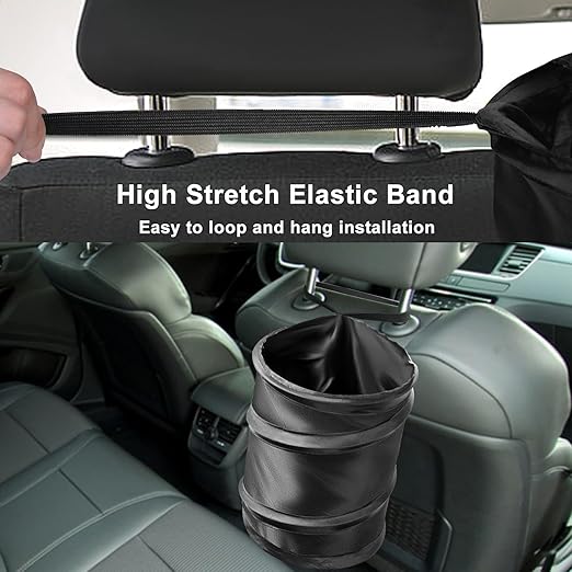 Car Trash Bin, Medium-Sized Pop-up Car Trash Can, Collapsible Garbage Can with Elastic Band Hanging, Double-Layer Washable Vehicle Trash Can, Velcro Waste Basket Bin