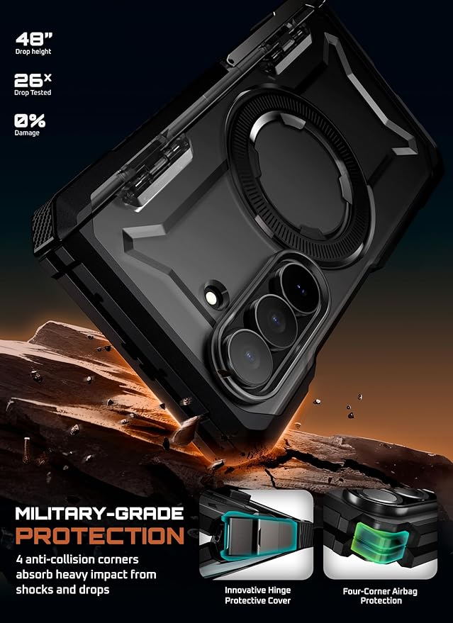 SUPCASE for Samsung Galaxy Z Fold 7 Case with Kickstand (UB Grip), [Compatible with MagSafe] [Built-in Privacy Screen Protector] [Hinge Coverage] Military-Grade Protection Phone Case, Dark
