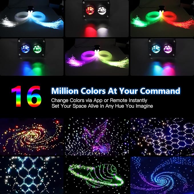 Upgraded 20W Starlight Headliner Kit Twinkle+Sound Activated 900pcs 0.03in 9.8ft Cable Fiber Optic Light APP/Remote Control for Car Home Star Ceiling Decoration