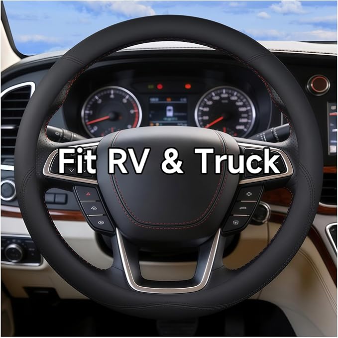Heavy-Duty Steering Wheel Cover for RV Trucks & Campers - Non Slip Covers, Steering Wheel Grip for Motorhomes & Recreational Vehicles, Fits Oversized 15.5-16 Inch Wheels (Black)