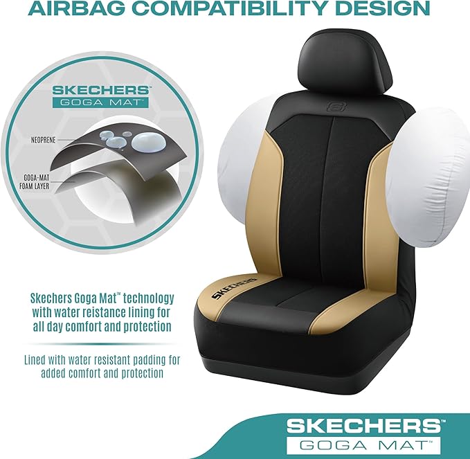 Skechers Car Seat Covers,GOGA Mat Oxford Cloth Seat Covers,Waterproof Car Seat Covers Front Seats,Automotive Universal Fit Seat Cover for Most Cars, Suvs, Trucks,Beige