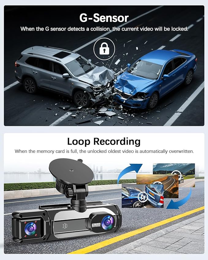 Dash Cam Front and Rear, 1080P Dash Camera for Cars, 3 Channel Car Camera Front Rear and Inside/Back with 32GB Card 5G Wireless WiFi, Loop Recording, Night Vision, HDR, G-Sensor, 24Hr Parking