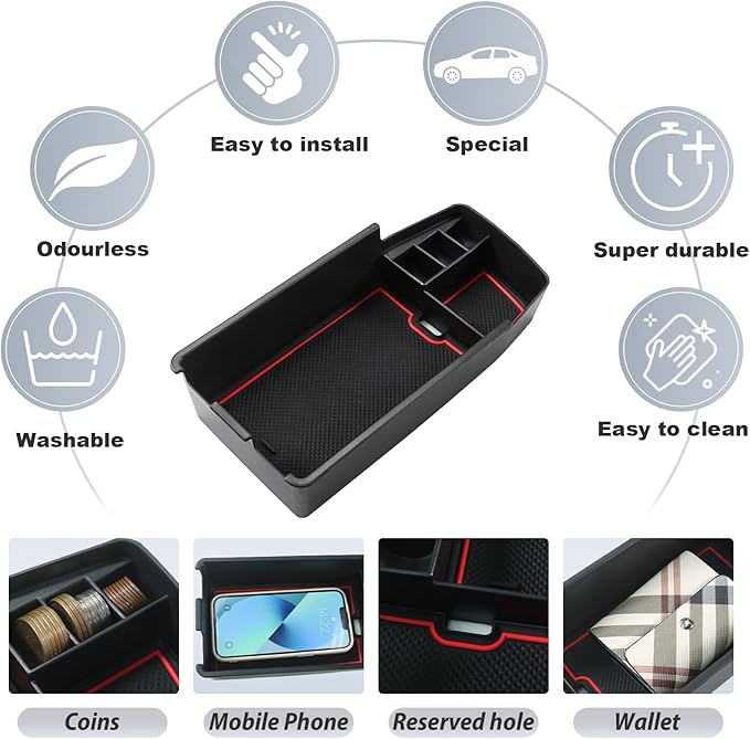 SKTU 2022 2023 Chevy Bolt EUV Center Console Organizer 2023 Chevy Bolt EUV LT/Premier Insert ABS Black Materials Tray 2023 Chevy Bolt EUV Accessories with Coin Holder (Red)