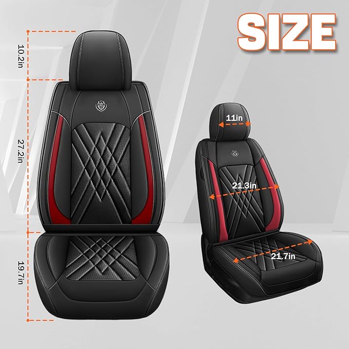Car Seat Covers Compatible with Toyota Camry 2012-2026 Durable Waterproof Automotive Seat Covers Stretchable Fabric Material, Airbag Compatibility, Premium Nappa Leather(Black Red, 2 Pcs Front)