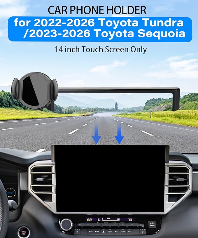 Magnetic Car Phone Mount for Toyota Tundra 2022-2026/Sequoia 2023-2026 Accessories, for MagSafe Strong Magnets Cell Phone Holder 14 Inch Touch Screen Cradles, with phone gripper 360° Rotation