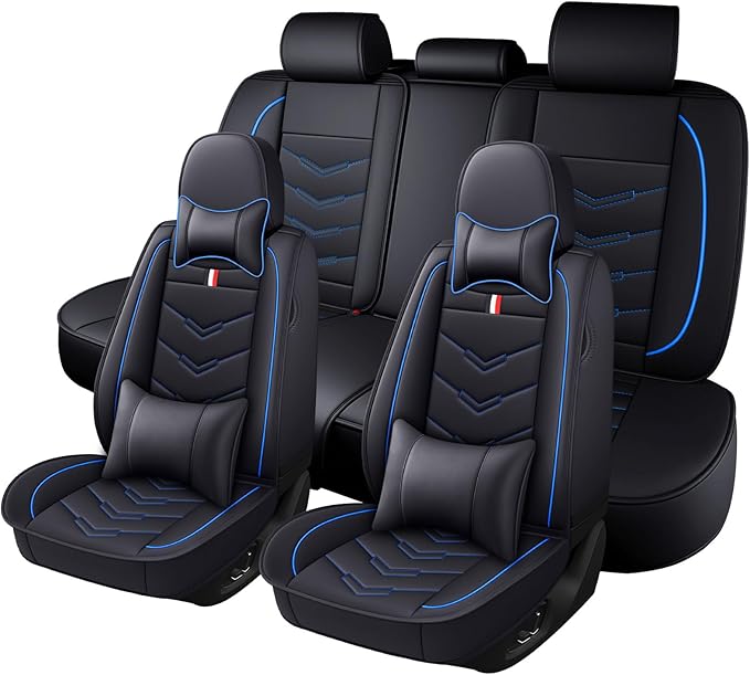 Car Seat Cover for Chevrolet Camaro 2000-2024, Durable Wear Resistant Waterproof Vehicle Cushion Cover, Breathable No Odor Premium Leather Vehicle Seat Covers.(Luxury,Black Blue)