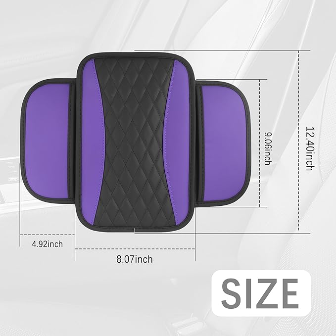 IHOTDER Patchwork Leather Center Console Covers for Cars,Upgraded Arm Rest Cover for Car with Side Storage Pocket for Car Seat Organizer,Middle Console Cover Stylish Car Decoration (Purple)