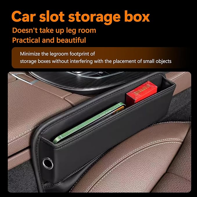 Pack-1 Car Seat Storage Box, Leather Car Side Seat Storage Box, Car Seat Gap Filler Organizer, Universal for Most Cars, Trucks, Vans (Black)