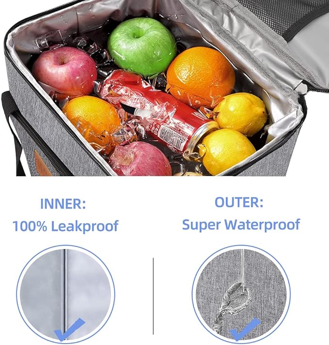 iknoe Insulated Lunch Bag, Foldable 14L Cooler Bag for Men & Women, Leakproof Thermal Design, Great for Office, Picnic, Travel, Lunch Box, Grey New